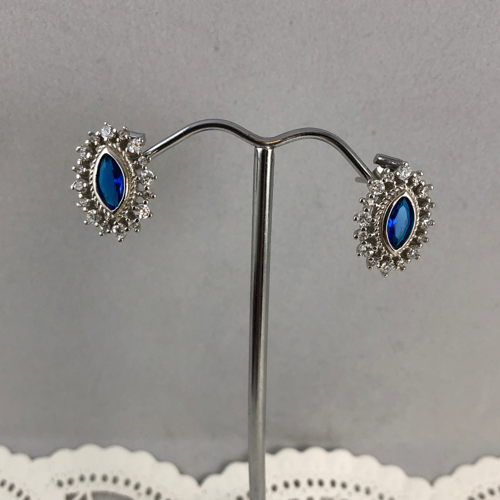2CT Blue Sapphire & Topaz 925 Silver Earrings